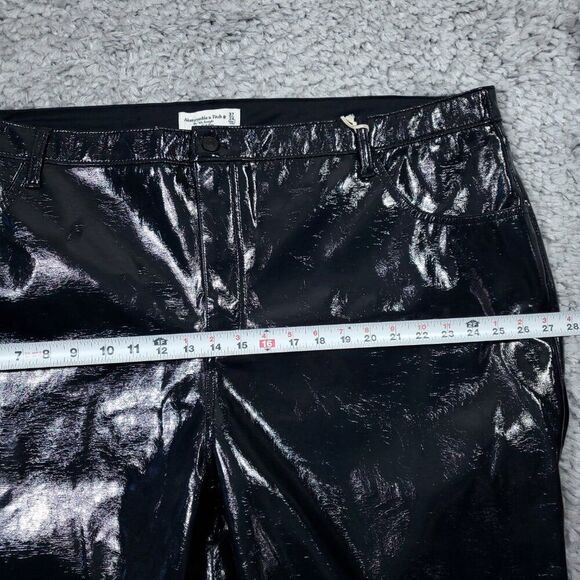 Abercrombie 24L 90s Straight Ultra High Rise Curve Love Vegan Leather Pants Blue - Picture 8 of 15